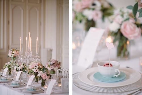 idée centre table mariage turquoise blanc bougies carnet d